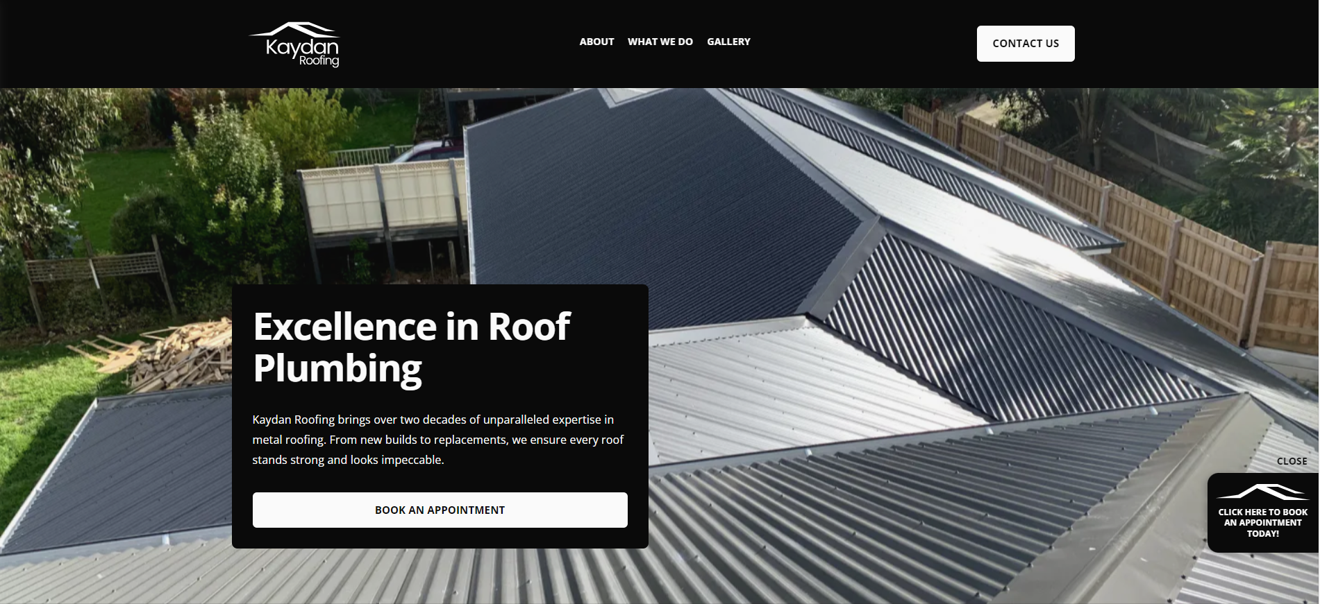 Kaydan roofing website homepage